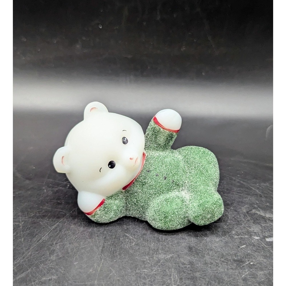 Fenton‎ Art Glass Christmas Bear in Green Sugar PJ's Handpainted & Signed